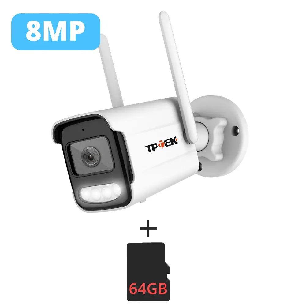 TIPTEK 4K 8MP outdoor WiFi IP bullet security camera with two antennas and 64GB microSD card