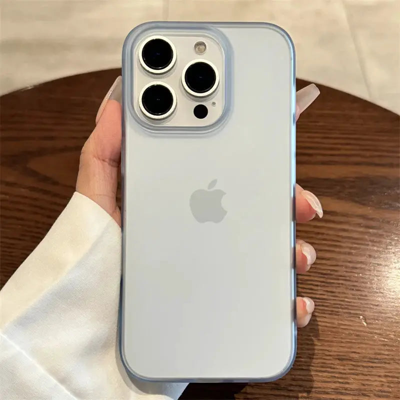 Soft Matte Candy Transparent iPhone Case with blue silicone bumper by Simples Market