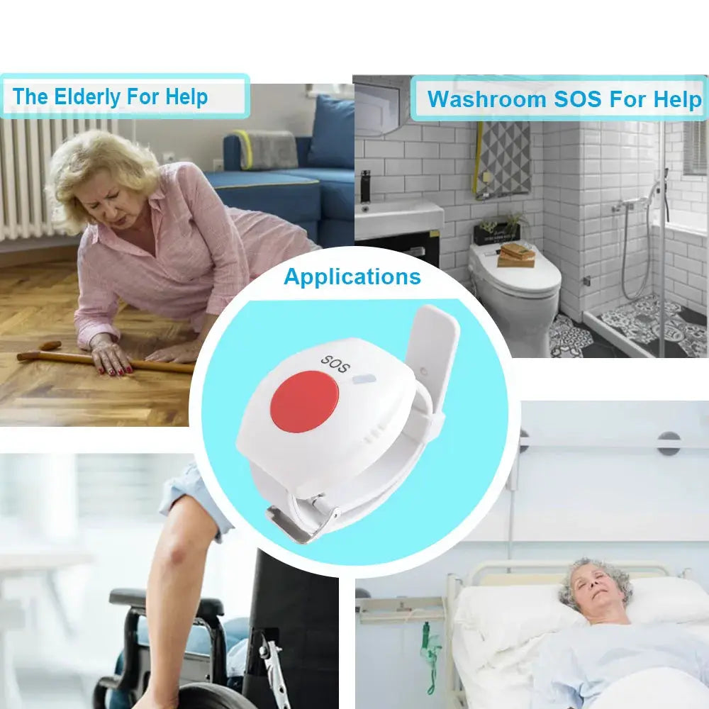 Simples Market wireless SOS medical alert pager, white housing with red emergency button for elderly at home