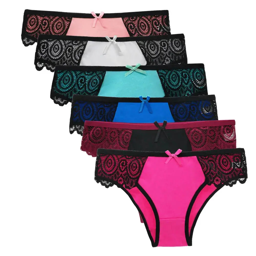 Simples Market 5-pack low-rise lace panties in assorted colors with black lace trim