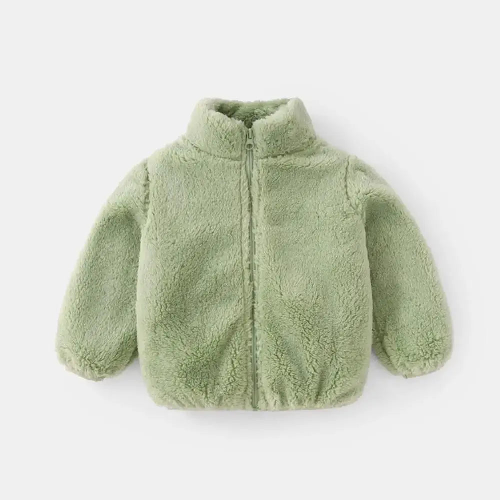 Solid Color Plush Coat For Kids Autumn Winter Warm Casual Jacket Greatcoat Outerwear Baby Boy Girl Toddler