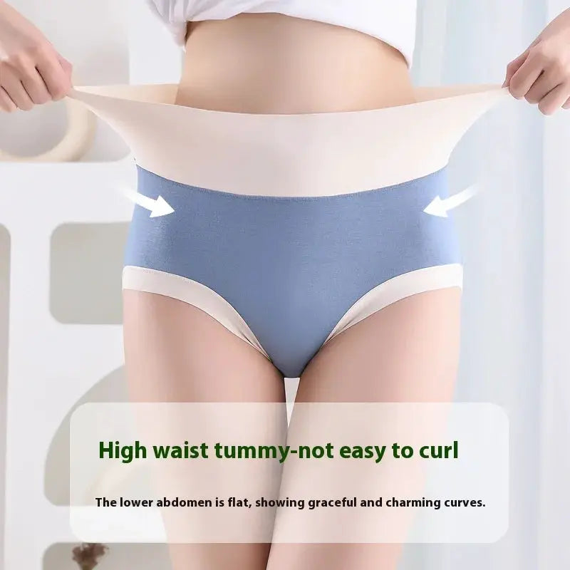Simples Market women's 6-pack modal high-waisted tummy-tuck panties in blue with beige trim