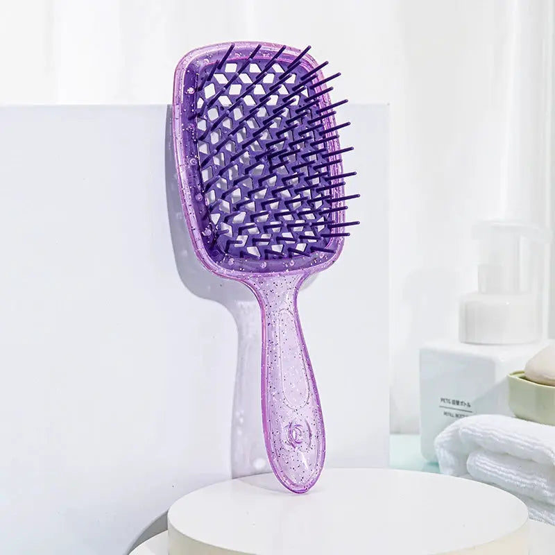 Simples Market purple detangling hair brush with hollow-out vented head for wet and curly hair
