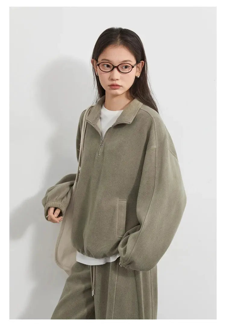 CHIC VEN Women's Velvet Sweatsuit Set Stand Collar Top Wide Leg Pants