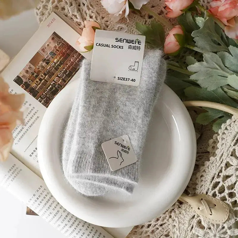 Womens Wool Socks Winter Thermal Tube Socks Thickened With Cashmere Rabbit Hair Black