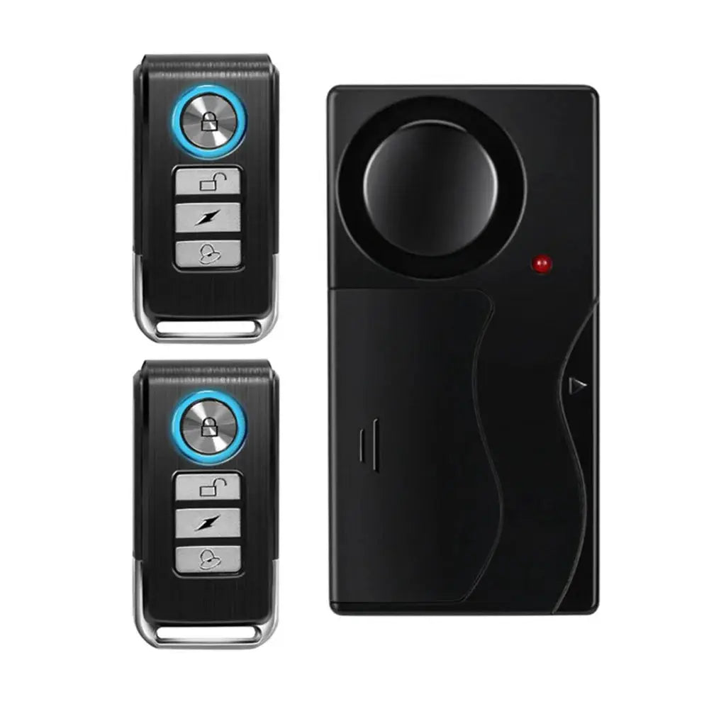 Anchtek 110dB wireless vibration alarm with remote; two black remotes and receiver for motorcycle security