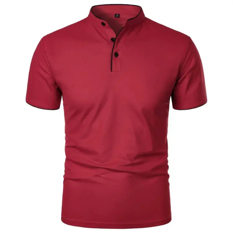 Men's solid red short-sleeve polo shirt with collar and button placket