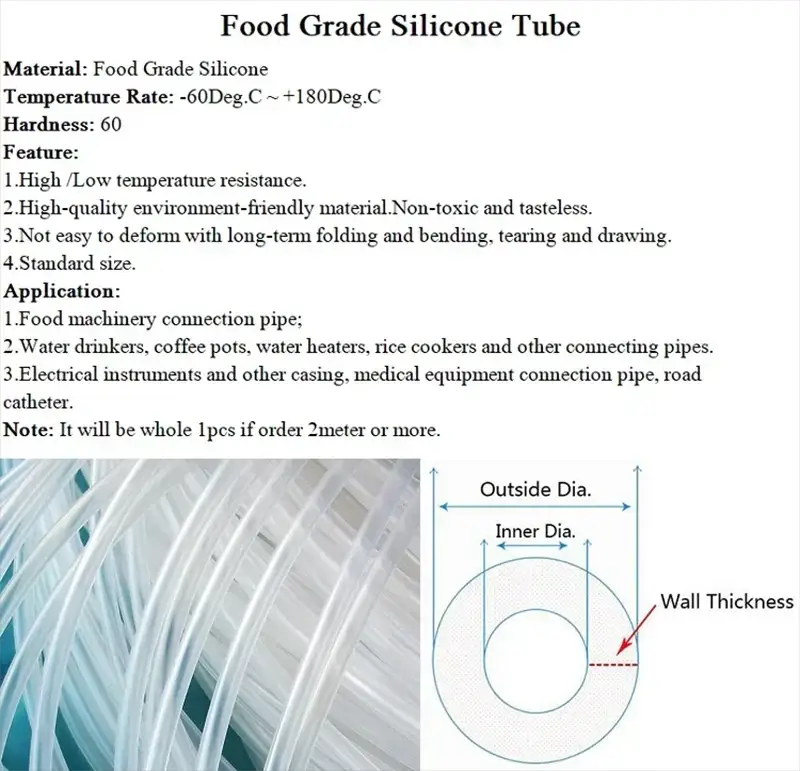 Food Grade Clear Silicone Hose Transparent Tube 0.2m Length 12mm Outer Diameter Flexible Non Toxic