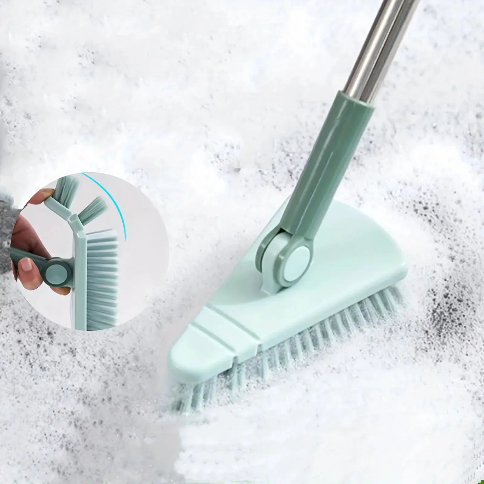 Simples Market triangle floor brush with long detachable handle in mint green for bathroom, kitchen and balcony.