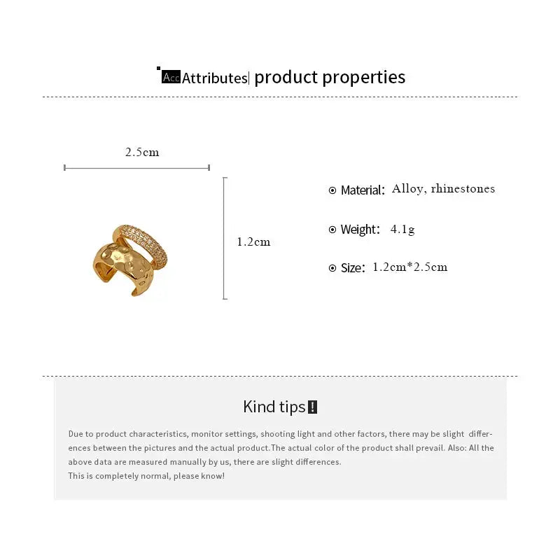Ear bone clip by Simples Market; gold-tone, double-layer with rhinestones, metal alloy

