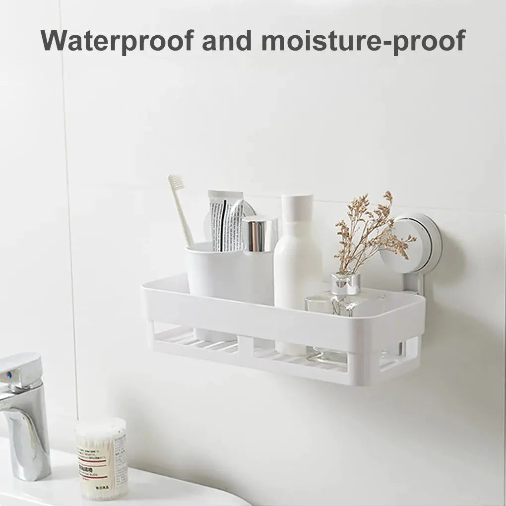 Shower suction cup shelf, white plastic wall-mounted bathroom storage rack with draining bottom shelf Simples Market