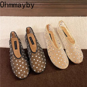 Fish Net Crystal Women Ballet Flats Slip On Dress Shoes Spring 2026