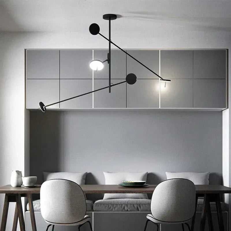 Creative LED chandelier black metal adjustable indoor hanging light for dining room and living room