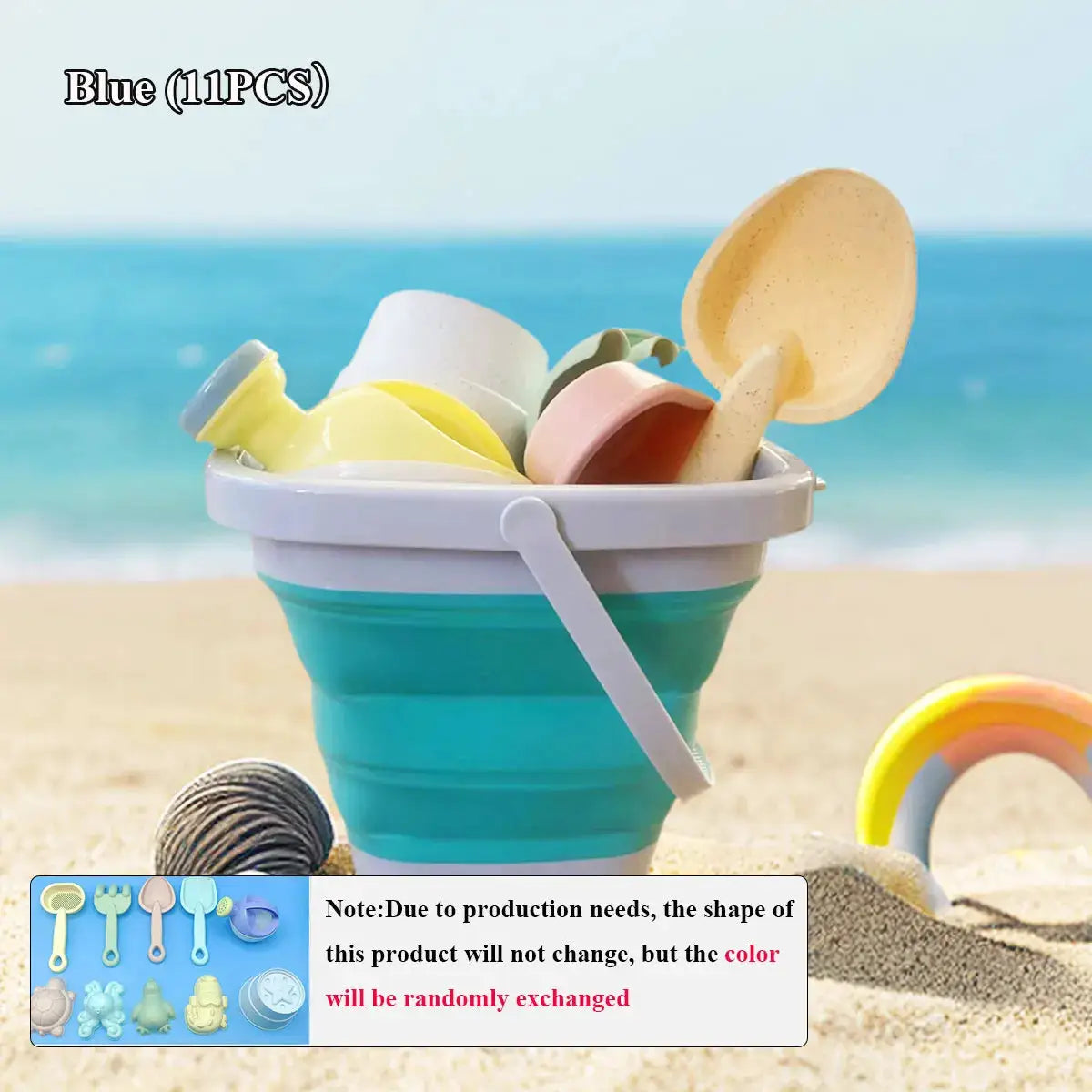 11 or 5 Piece Beach Sand Play Water Set With Folding Buckets for Kids Outdoor Sandbox Summer Toys