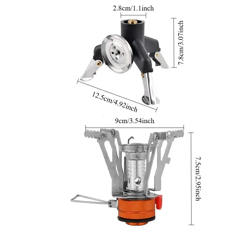Pandatour portable all-in-one camping stove with converter; 2-piece set, compact orange-base design for hiking