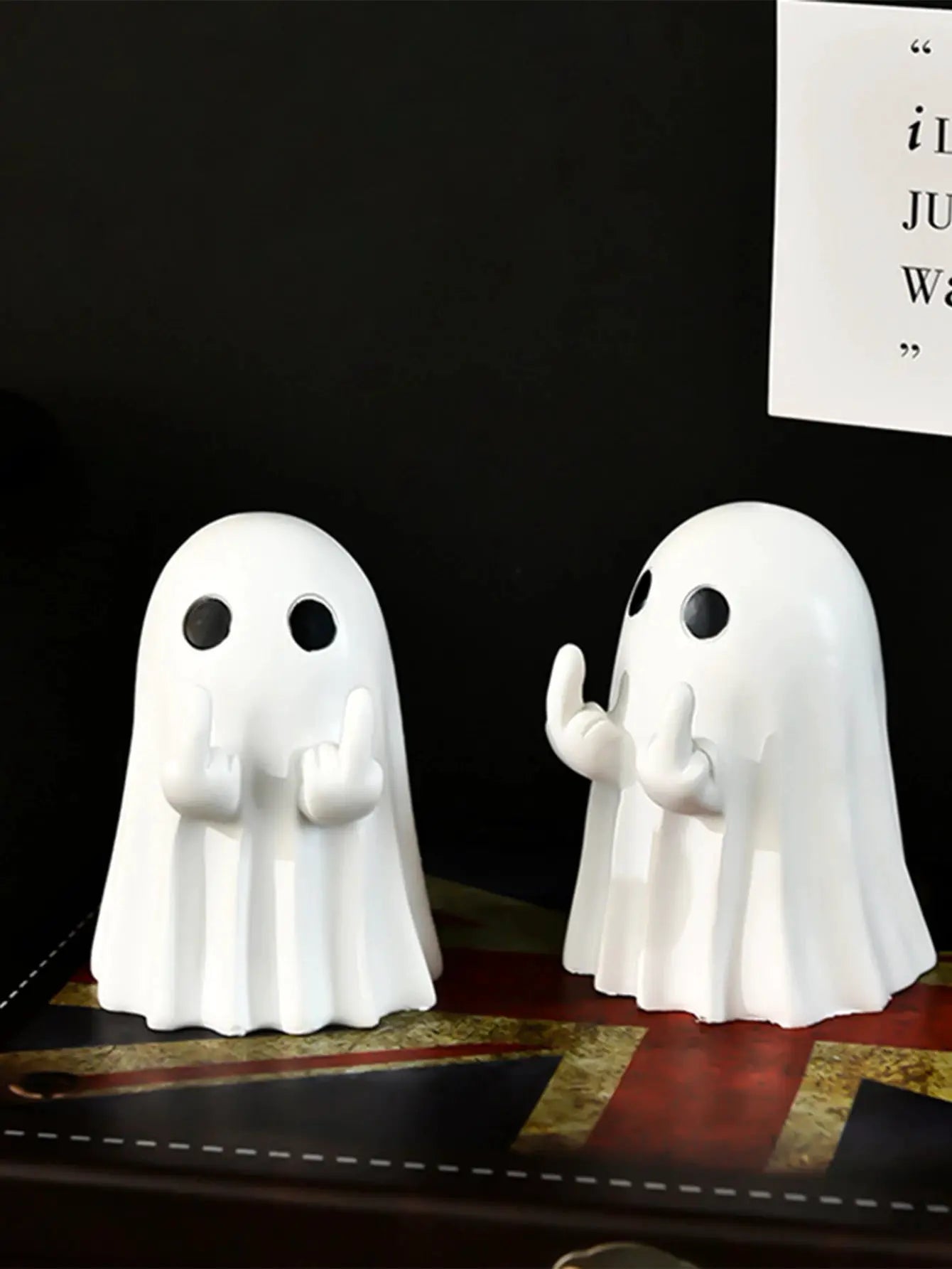 Middle Finger Cute Ghost Statue Halloween Home Decor Small Scary Ghost Figurines Coffee Table Centerpiece Shelf