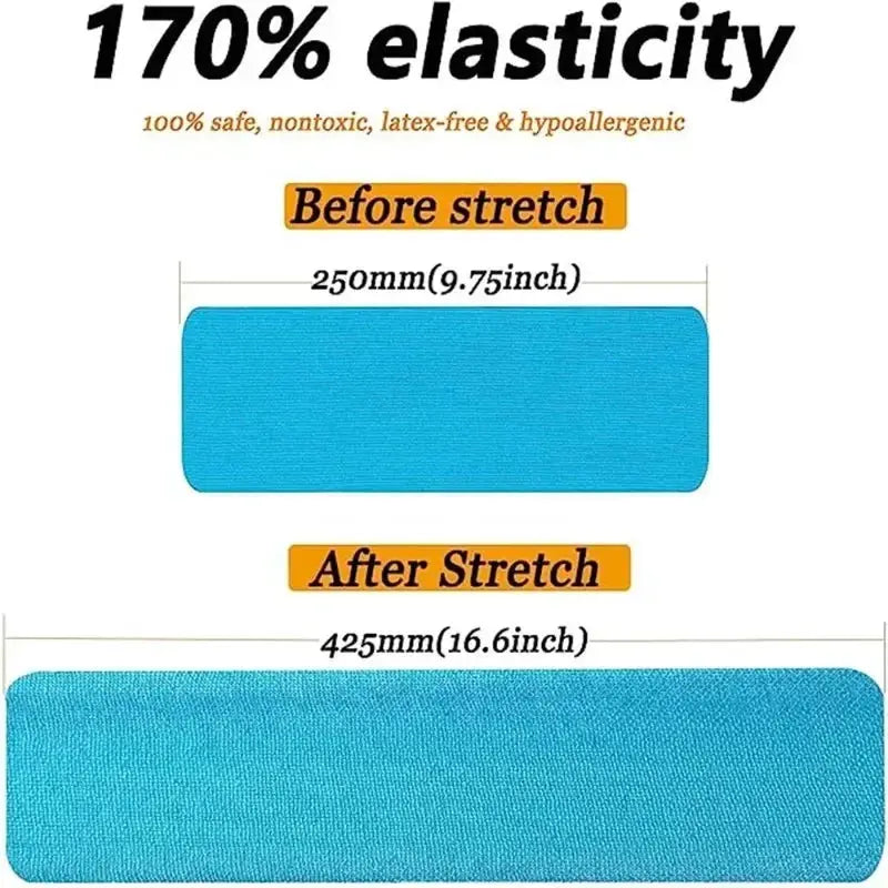 Kinesiology tape Pro Athletic Sports blue waterproof elastic tape, 20 precut strips by Simples Market