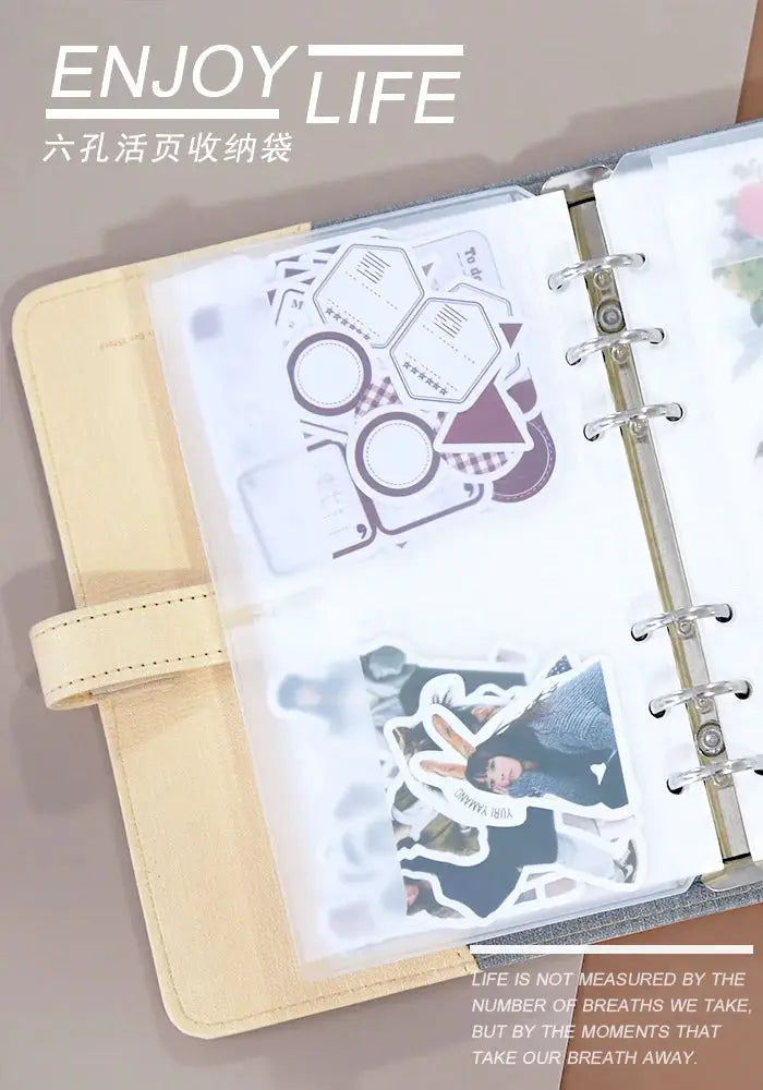 A5A6 binder zipper folders 5-pack for 6-ring notebook binder; transparent document filing bags