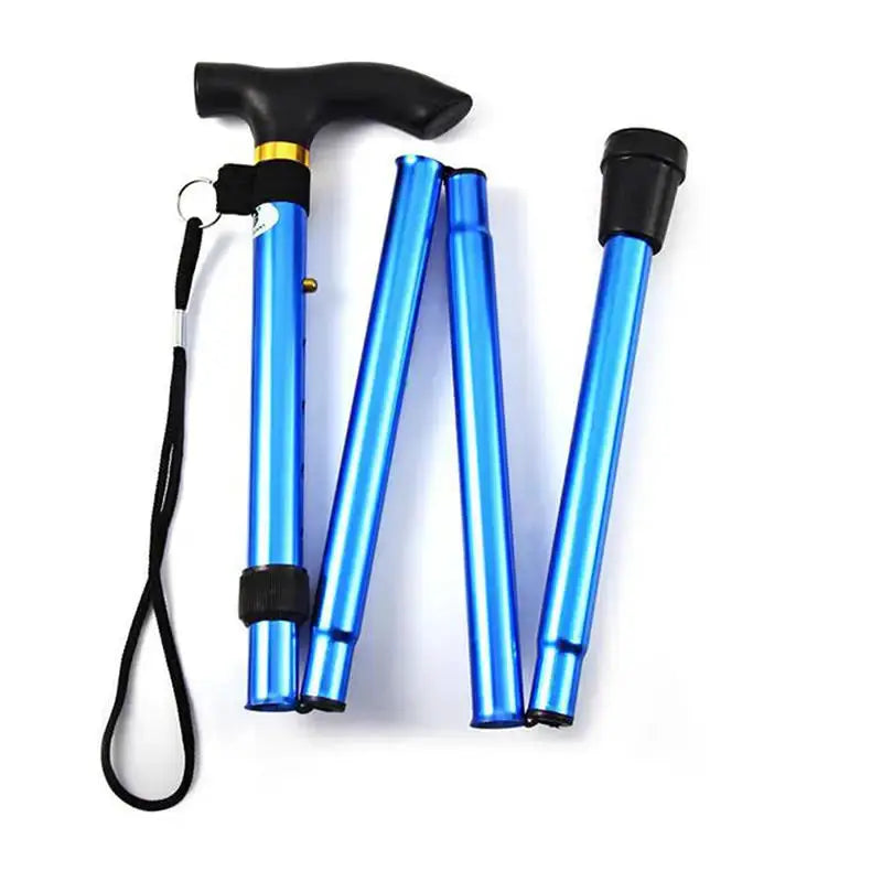 Simples Market Telescopic blue walking stick with foldable aluminum pole, black handle and wrist strap
