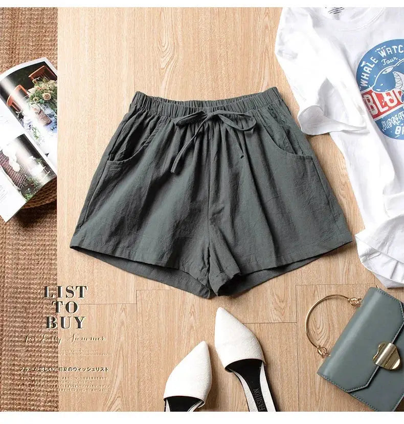 ITOOLIN Casual Linen Shorts for Women, black high-waisted drawstring shorts