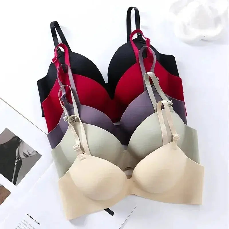 Women's seamless wireless bra set by Simples Market, 5-pack in beige, gray, mauve, red and black