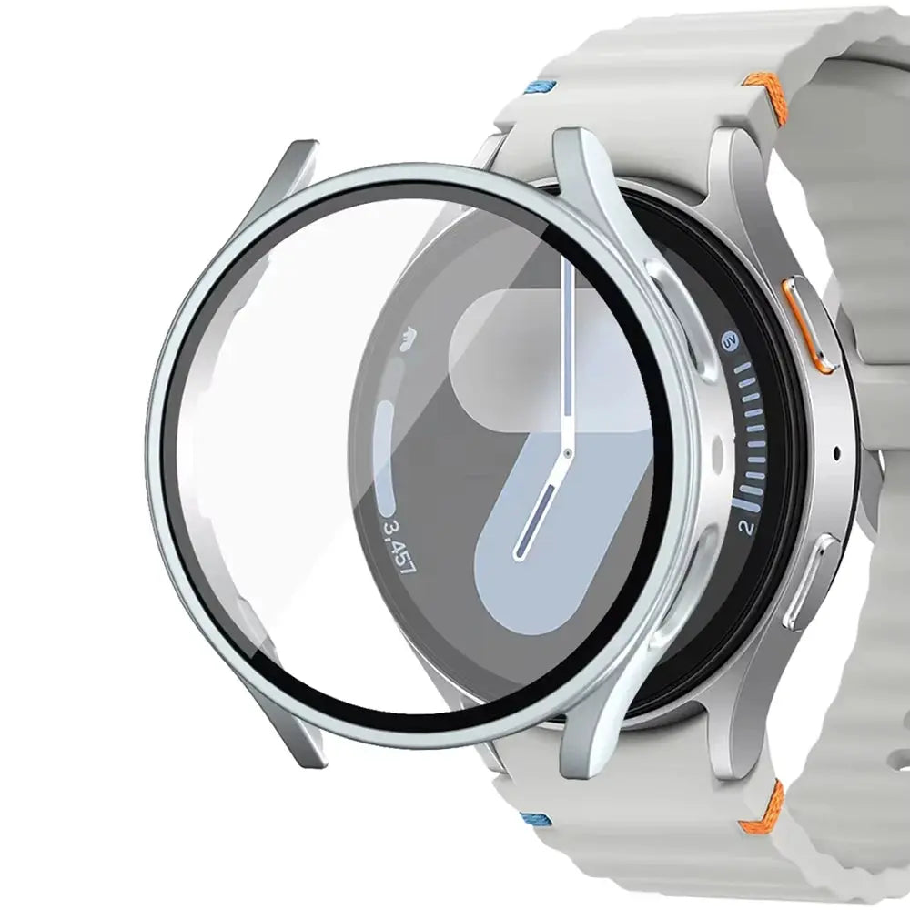 Matte hard PC watch case with tempered glass screen protector for Samsung Galaxy Watch (40mm/44mm), silver frame