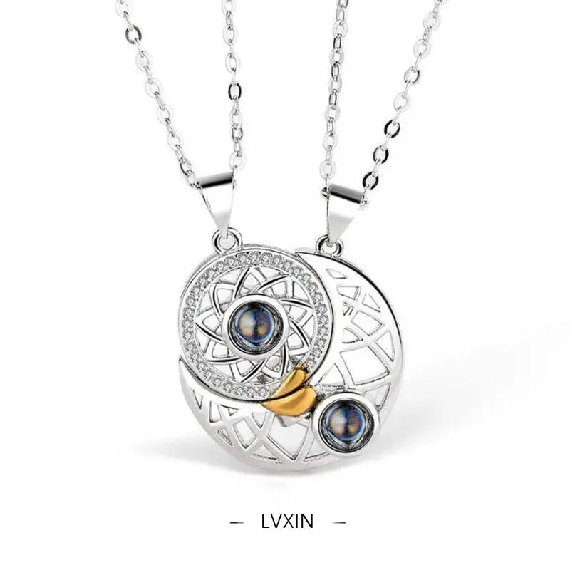 Couple Magnetic Heart Pendant Necklace Electrocardiogram Design Interlocking Hearts Valentines Gift