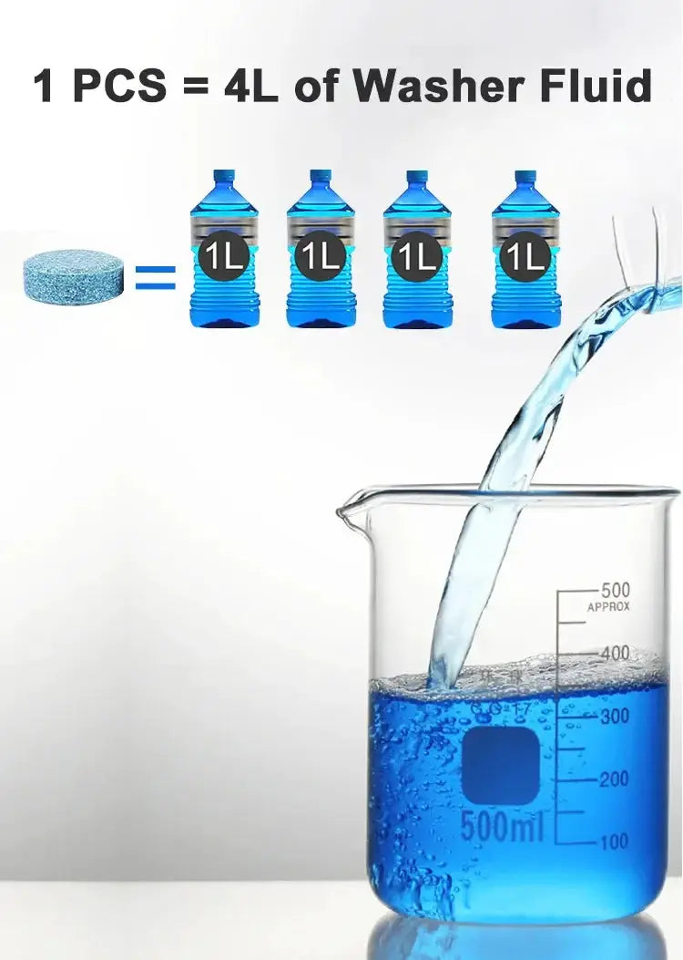 Car windshield washer tablets by Simples Market; four 1L blue washer fluid bottles shown