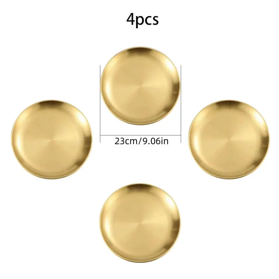 4 Piece Stainless Steel Plates Korean Style Grilled Meat Circular Trays Household Dinnerware Set