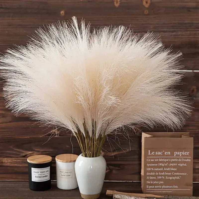 Simples Market 10pcs artificial pampas grass bouquet in white ceramic vase for bohemian home decor