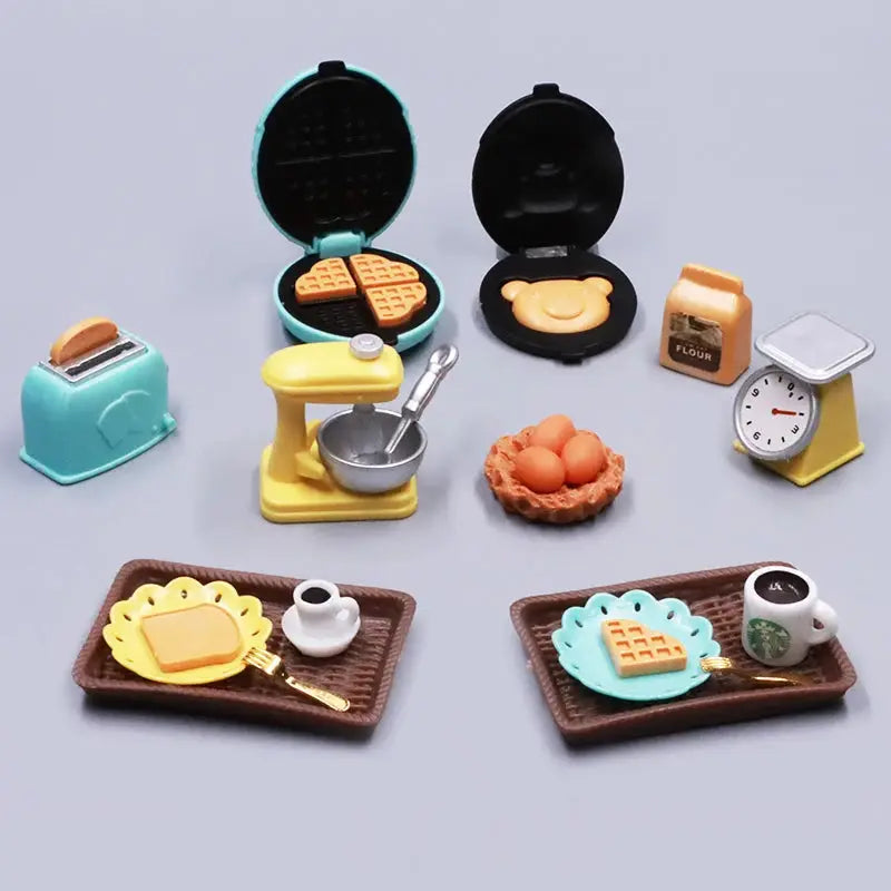 DIY Dollhouse Bear Biscuits 1/12 Scale Miniature Kitchen Set With Toaster Oven Mixer Electronic Scale Furniture Toy Gift