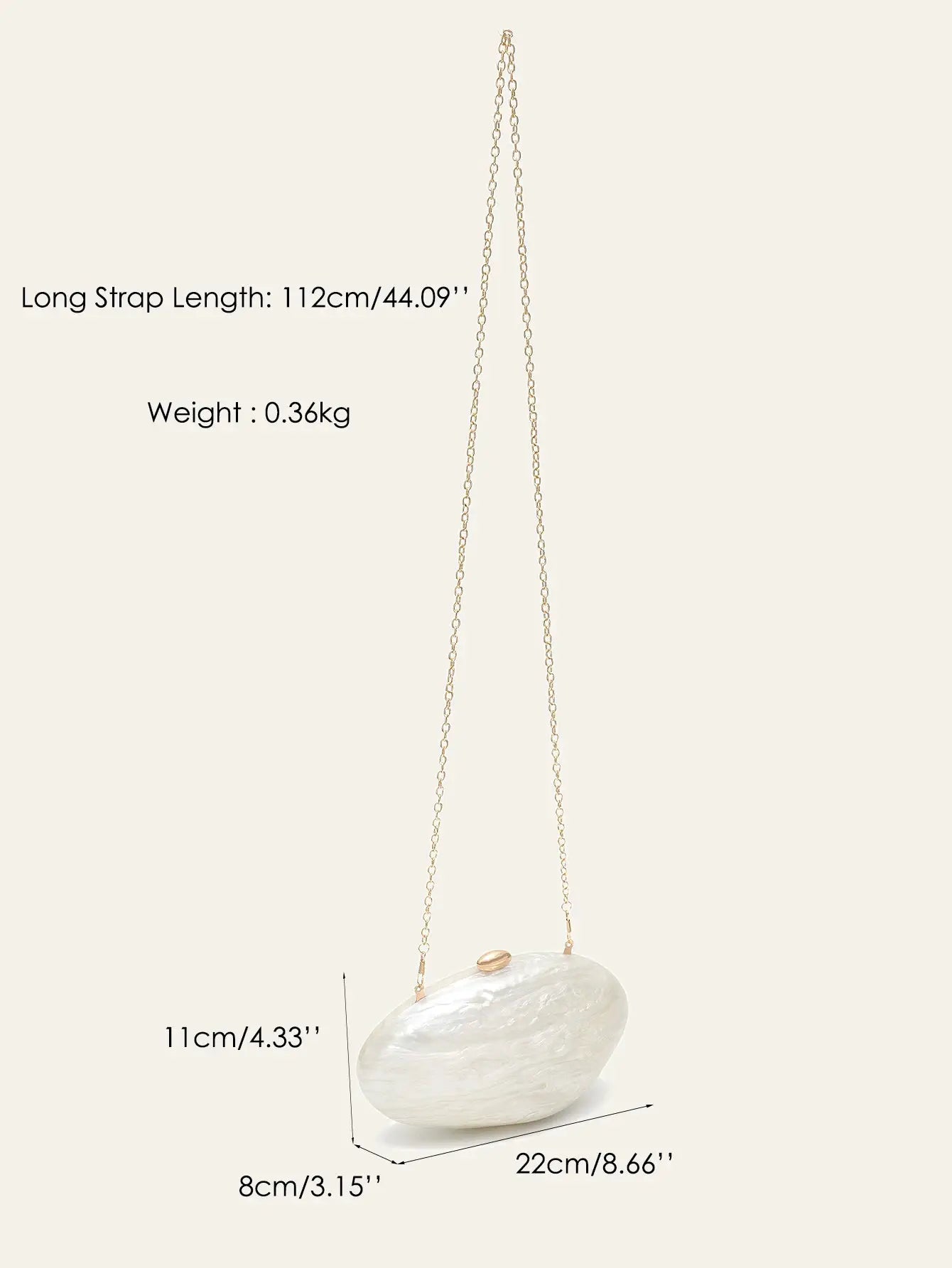 Simples Market shell-shaped acrylic clutch in white with gold chain strap, evening party bag