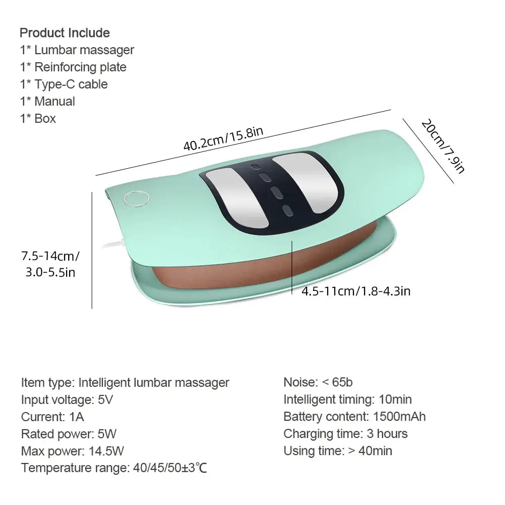 Simples Market electric lumbar traction massager in mint green with adjustable vibration for waist and back support