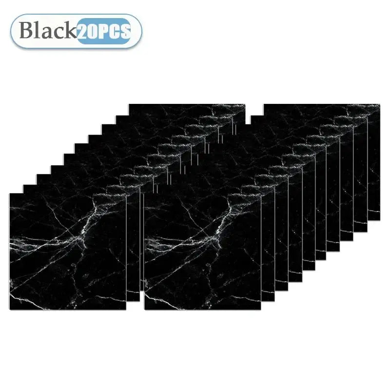 Self-adhesive black marble tile wallpaper panels, 30x30 cm, waterproof, for kitchen and bathroom decor, Simples Market
