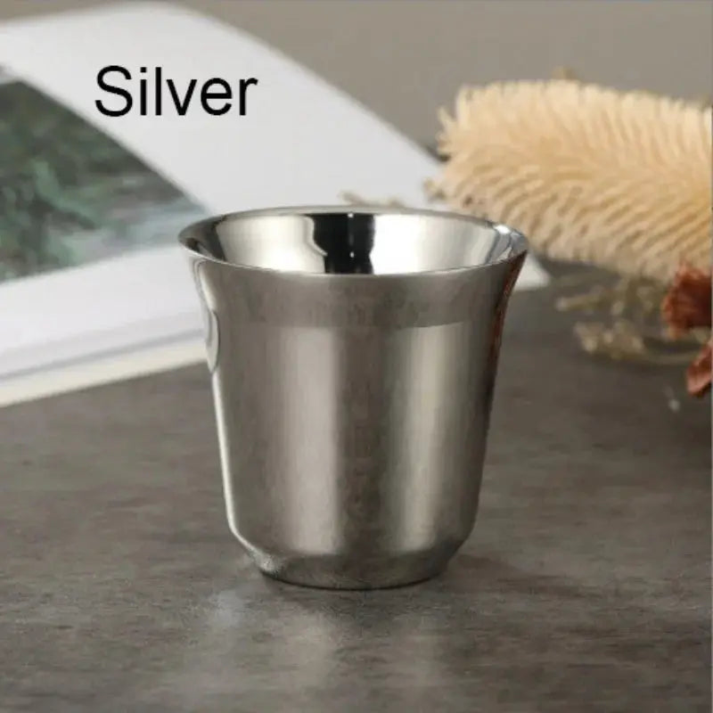 Stainless Steel Double Wall Insulated Cup 80ml Flat Bottom Capsule Coffee Cup With Inner Tank