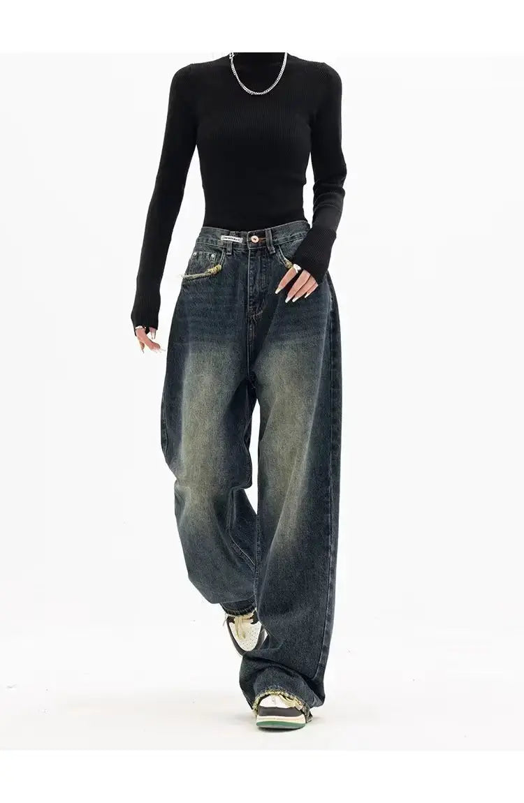 High Waist Wide Leg Jeans Women Harajuku Vintage BF Style Denim