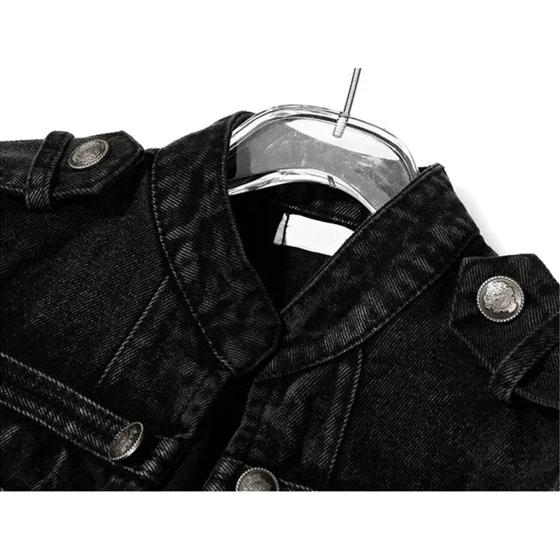 Women's Streetwear Casual Loose Denim Jacket Stand Collar Long Sleeve Button Split Short For Spring And Autumn
