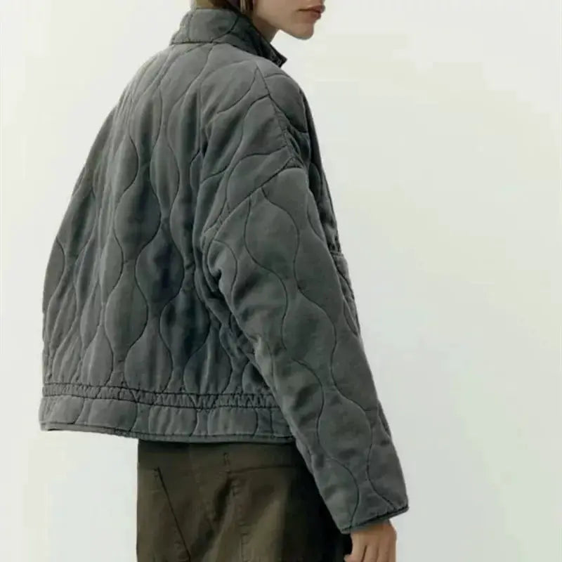 ZW Womens Cotton Jacket 2026 Vintage Quilted Coat High Collar Large Pocket Lenzing Rayon Blend Timeless Vintage Style