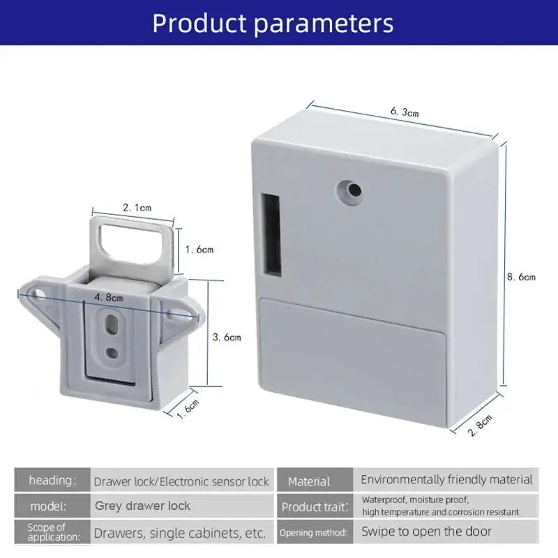 Simples Market 2-piece smart invisible lock set for cabinets; RFID card key digital lock with hidden installation, no drilling required