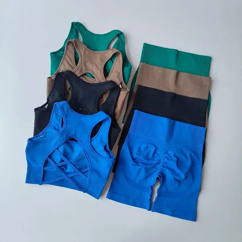 ZenFlex Seamless Yoga Set for Women Breathable Quick Dry Two Piece High Waist Bra and Shorts