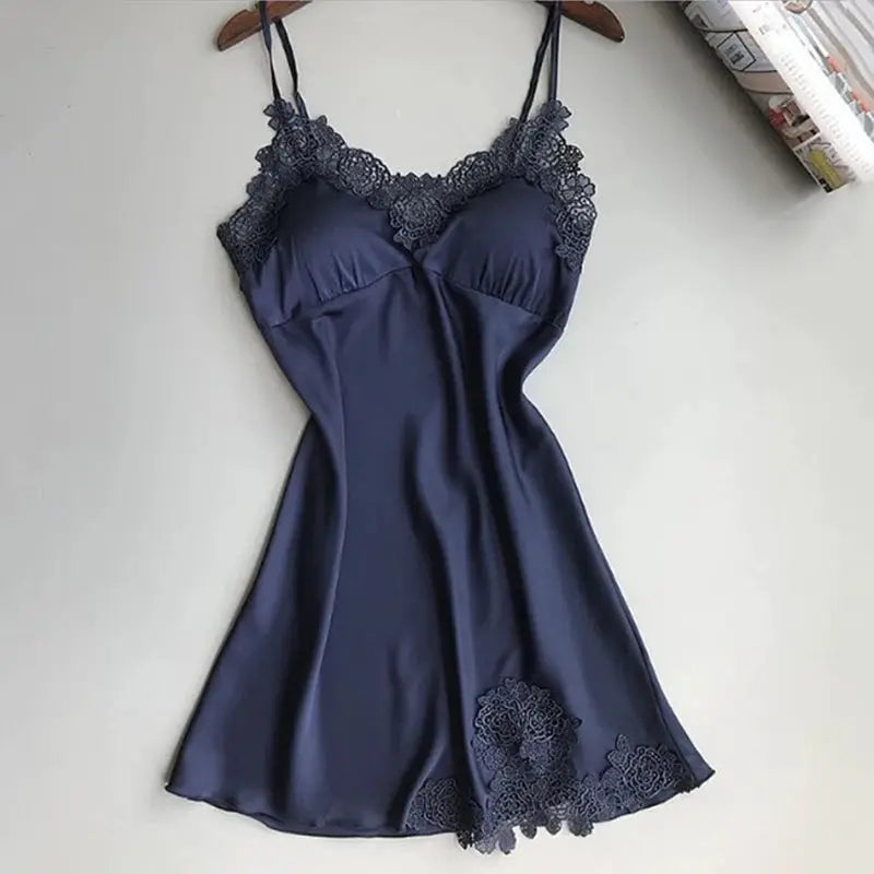 Women Ice Silk Halter Nightdress With Suspender Straps Lightweight Breathable Nightwear For Spring And Summer