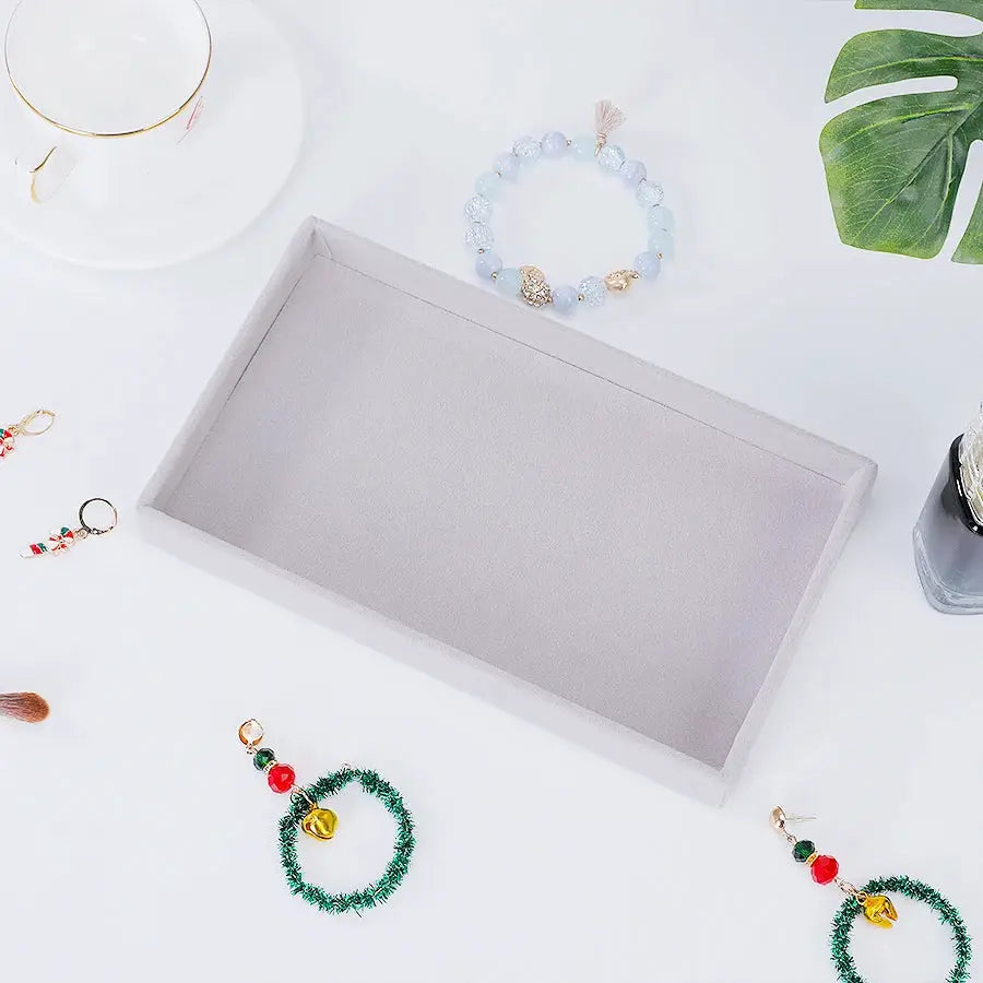 Flocking Jewelry Box Tray Velvet Interior With Wooden Base For All Kinds Of Jewelry Storage