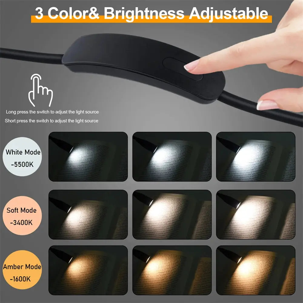 LED Reading Neck Light Simples Market USB rechargeable with 360° flexible arm and 3 color modes