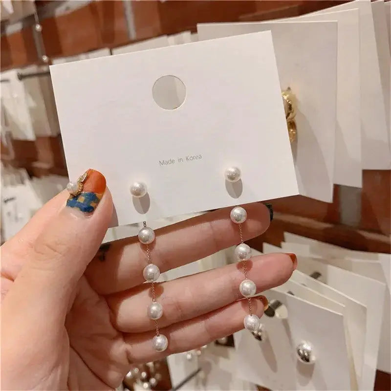 2022 New Trend Simulation Pearl Long Earrings With Flower Rhinestone Pendant For Women Wedding Korean Jewelry