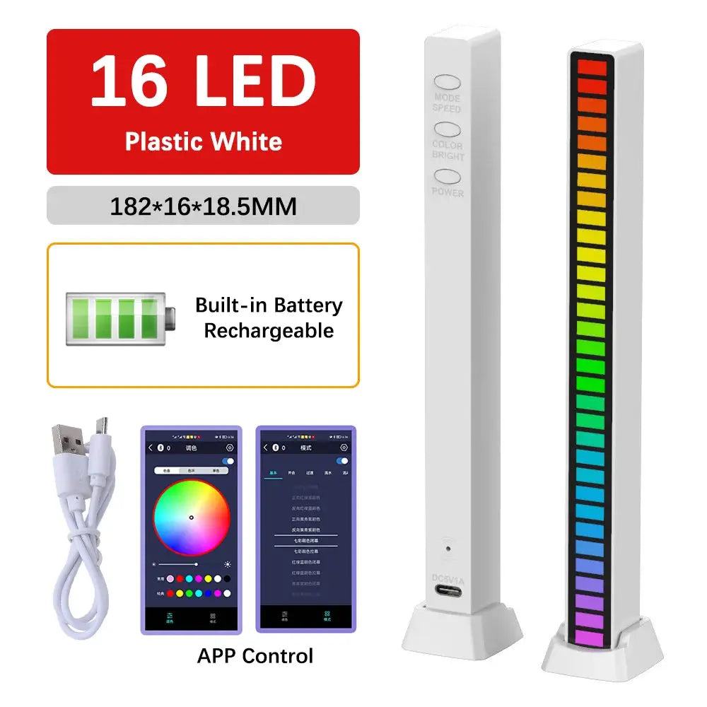 16 32 40 LED Charge RGB Light Bar Sound Activated Music Pickup Voice Lights Ambient Lamp For Game Room Decor