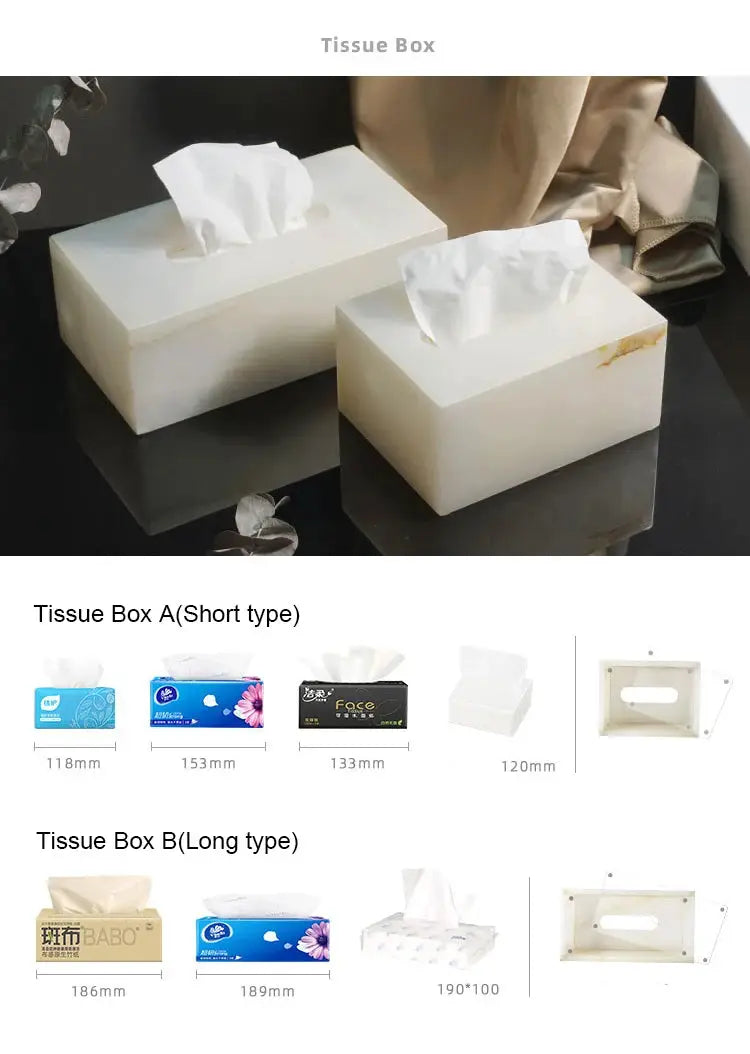 White onyx marble bathroom tissue box set by Simples Market (2 boxes)
