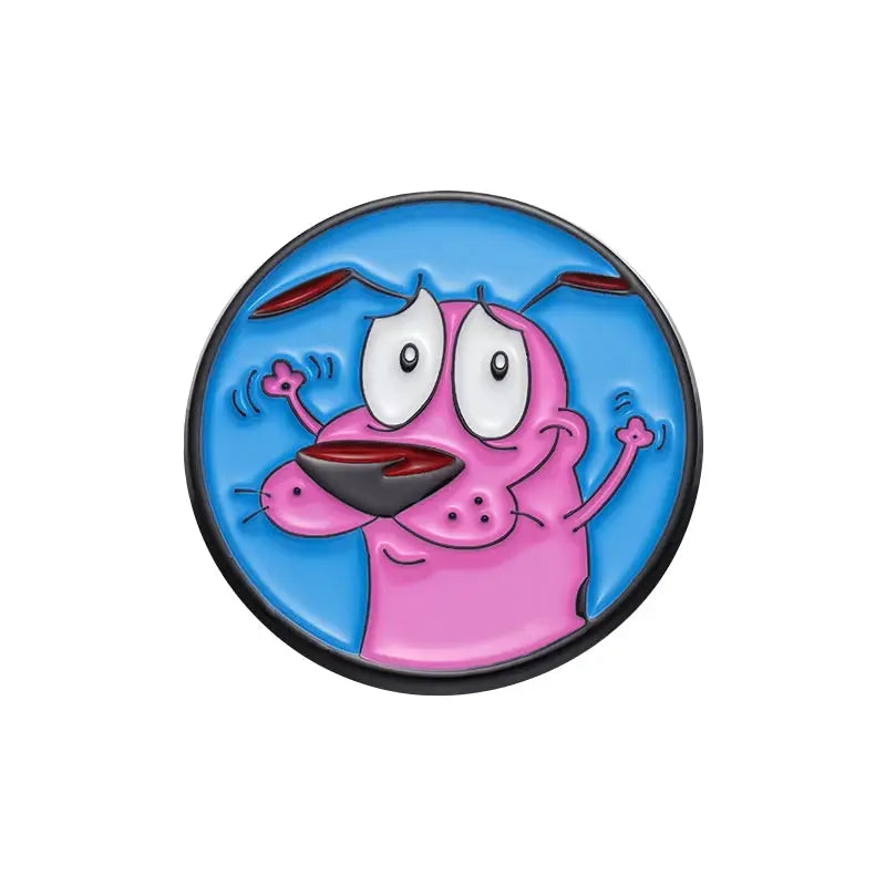 Cartoon Courage The Cowardly Dog Enamel Pin Pink Dog Brooch Lapel Badge Jewelry Gift For Kids And Friends