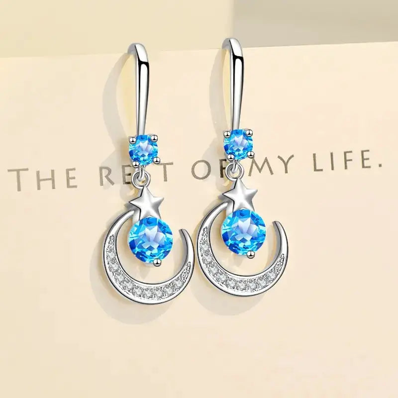 Star Moon Drop Earrings For Women Fashion Jewelry With Kyanite Stones Zinc Alloy