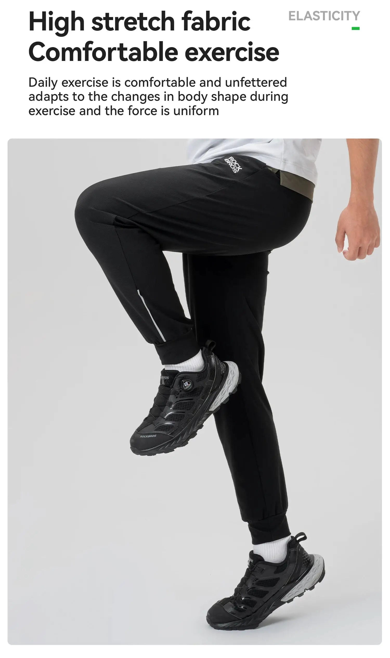 ROCKBROS Summer Sport Thin Pants, black athletic running pants with logo