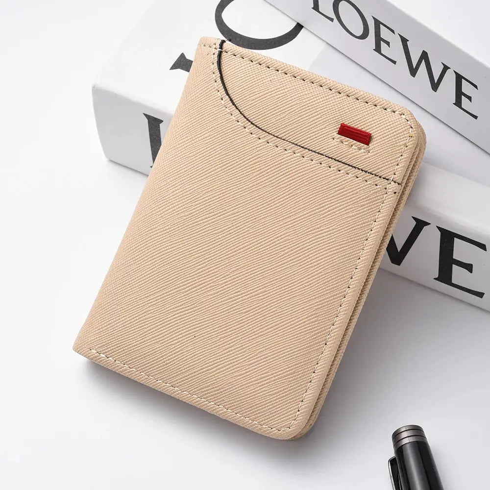 Simples Market men's vertical wallet in beige textured fabric with red accent tag
